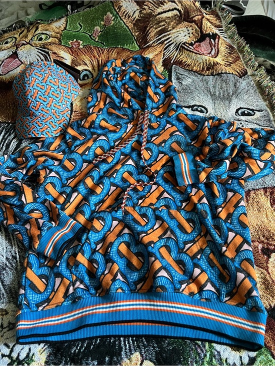 Burberry Other - Burberry Multicolor Graphic Drawstring Hoodie in Blue & Orange with the Hat